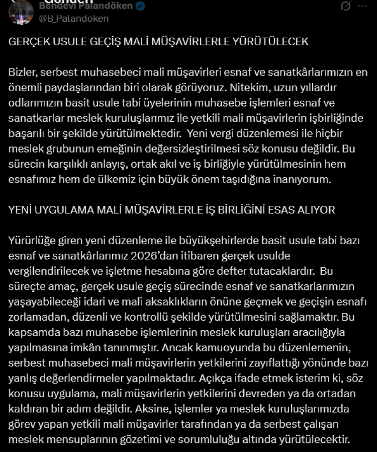 Palandöken: Mali Müşavir yetkileri korunuyor!